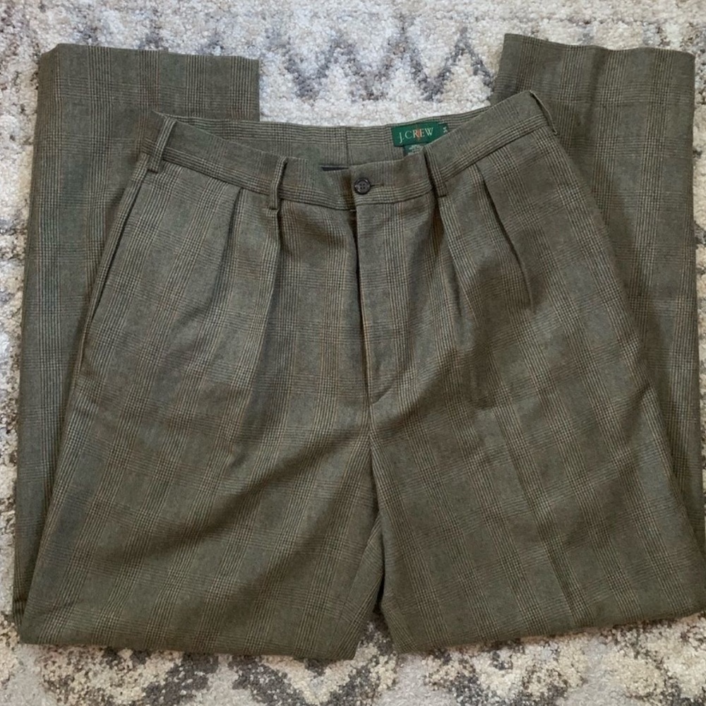 J. Crew Brown Houndstooth Pleaded Pants 34x32